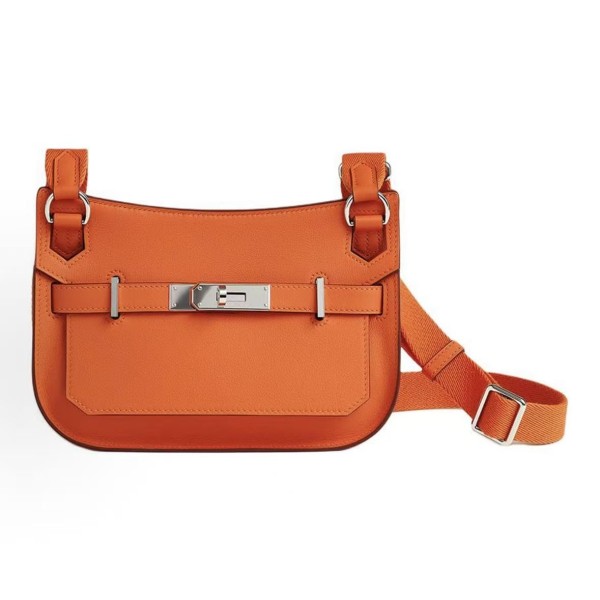 HERMES Jypsiere Gypsy silver buckle crossbody single-shoulder bag for women, aluminum Dan orange